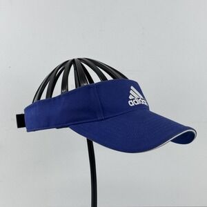 Adidas Sports Visor Hat Blue Adjustable 100% Cotton Tennis Golf Running